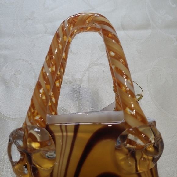 Blown Decorative Glass Tiger Striped Glass Hand Bag - Picture 7 of 10